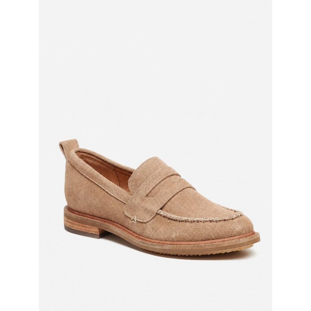 Kelsi Dagger Womens 8.5 Beige Suede Penny Loafers Lens Almond Preppy